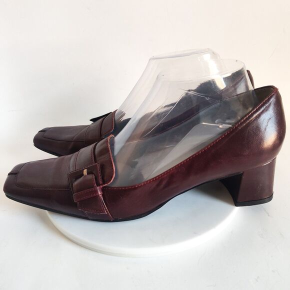 Bcbg Heels 8.5 Vintage 90s Y2K Leather Square Toe Low Block Heels Burgundy - Picture 4 of 12